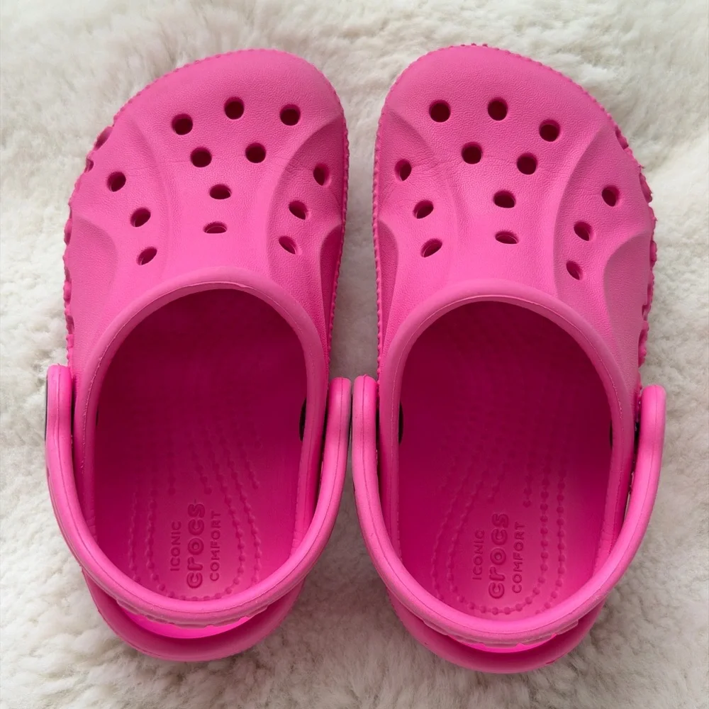 Bright Pink Iconic CROCS Toddler Clogs- Comfortable Shoes with Crocodile Detail